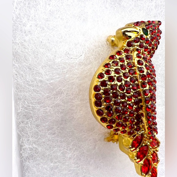 Talbots Red Rhinestone Gold Toned Cardinal Brooch - Picture 2 of 7